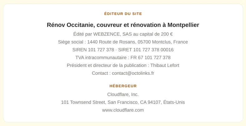 Coordonnées légales de l’éditeur et de l’hébergeur du site